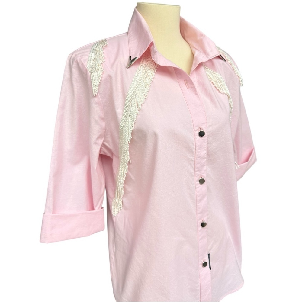 Vintage Lilia Smitty Pink Western Fringe Snap Shirt Size Medium